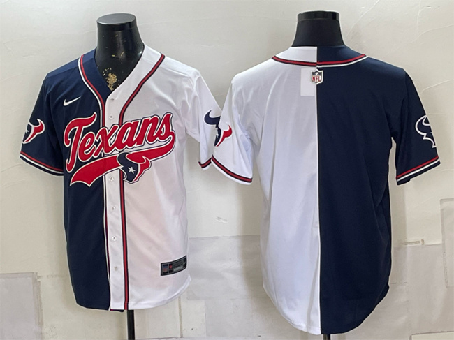 Men's Houston Texans Blank Navy/White Split With Patch Cool Base Stitched Baseball Jersey